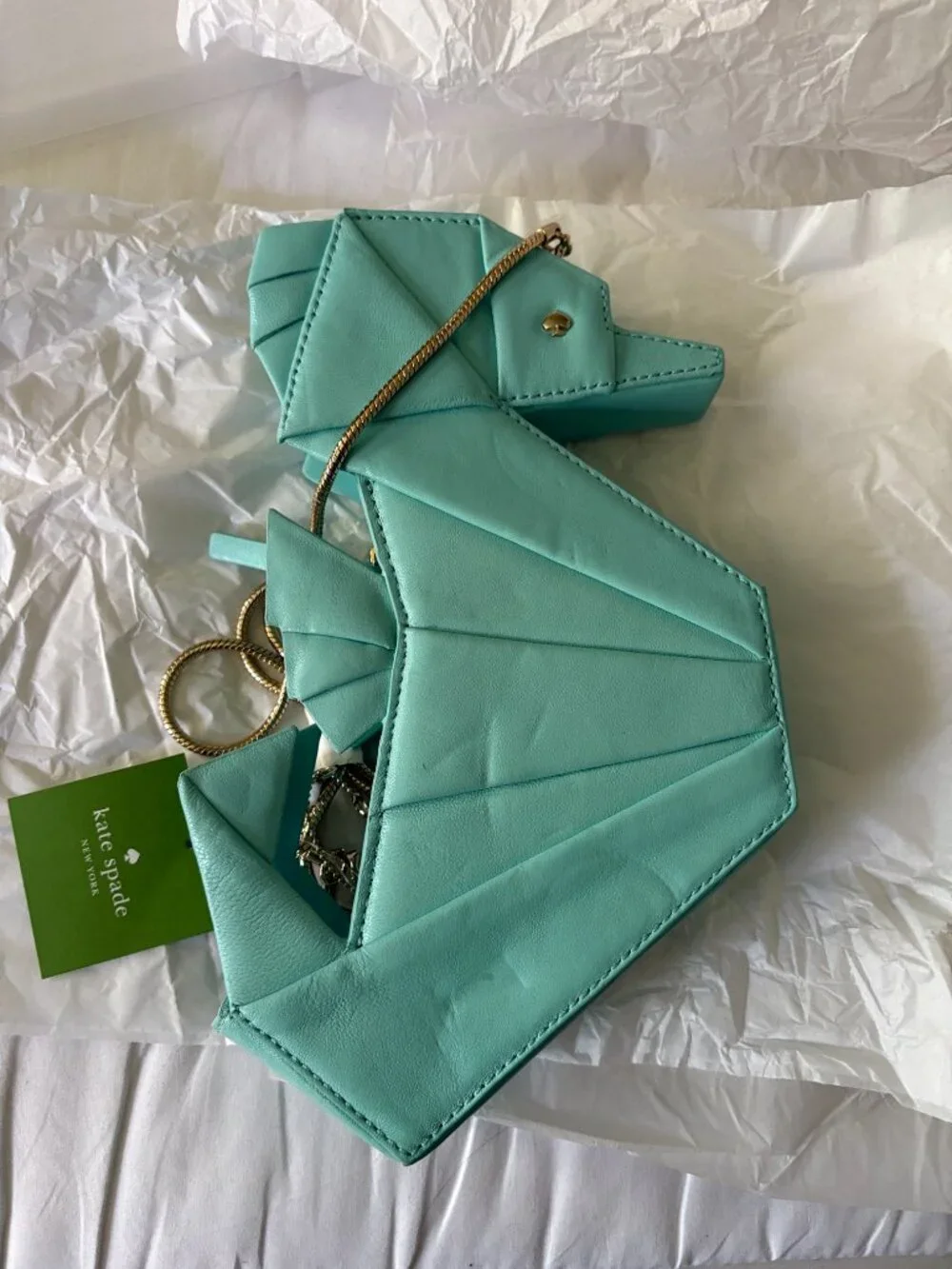 NWT Kate Spade Origami Sea Horse Clutch Breath of Fresh Air Atoll Blue Novelty - Picture 5 of 5